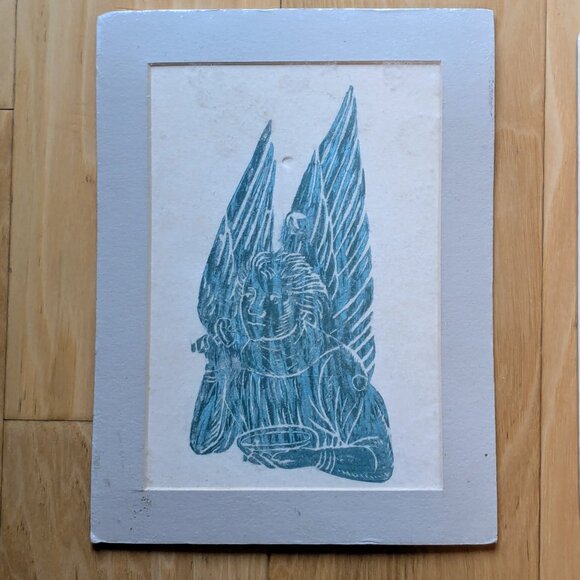 Vintage Handmade Brass Rubbing Pair - Angel & Four Evangelistic Symbols - Aqua - Picture 3 of 6